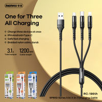 สายชาร์จ remax 3in1 rc186th สำหรับ ip / Micro / Type c  usb 3.1A（รับประกัน 1 ปี）188 สายเคเบิลข้อมูลแบบถัก แข็งแรงทนทาน rc c007