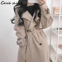 Korean Fashion Trench Coat for Women Pink Chic Fall 2021 Lace Up Long Jacket Female Street Wear Elegant Winter Mid Coat