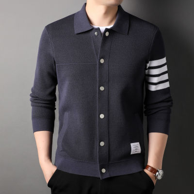 High End Nd แจ็คเก็ตถัก Lelaki Musim Bunga dan Musim Luruh Versi เกาหลี Kasual Kacak เสื้อคาร์ดิแกนกันหนาว Fesyen Jalur Kot Leaki