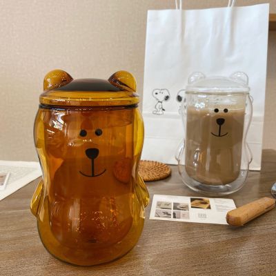 Bear Glass Cup Heat Insulated Double Glass Coffee Cup Beer Espresso Coffee Cup With Lid Mug Tea Glass Whiskey Glass Cup