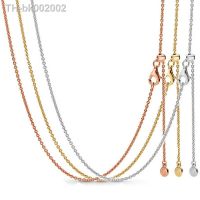 ✜ Original 925 Sterling Silver Rose Gold Slver Curb Sliding Clasp Chain Link Adjust Necklace For Popular Bead Charm DIY Jewelry