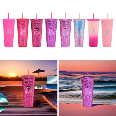 Diamond Label Barbie Pink Cup With Straw Barbie Movie Studded Tumbler Acrylic Cup Barbie F6R2