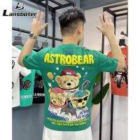 Lansboter เสื้อยืดครึ่งแขนสำหรับผู้ชาย,เสื้อยืดการ์ตูนอนิเมะยอดนิยมมาตรฐานคอกลมเทรนด์ฤดูร้อน