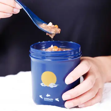 Blue Stainless steel insulated soup cup with spoon water cup sealed  breakfast cup portable milk cup handy cup insulated bucket