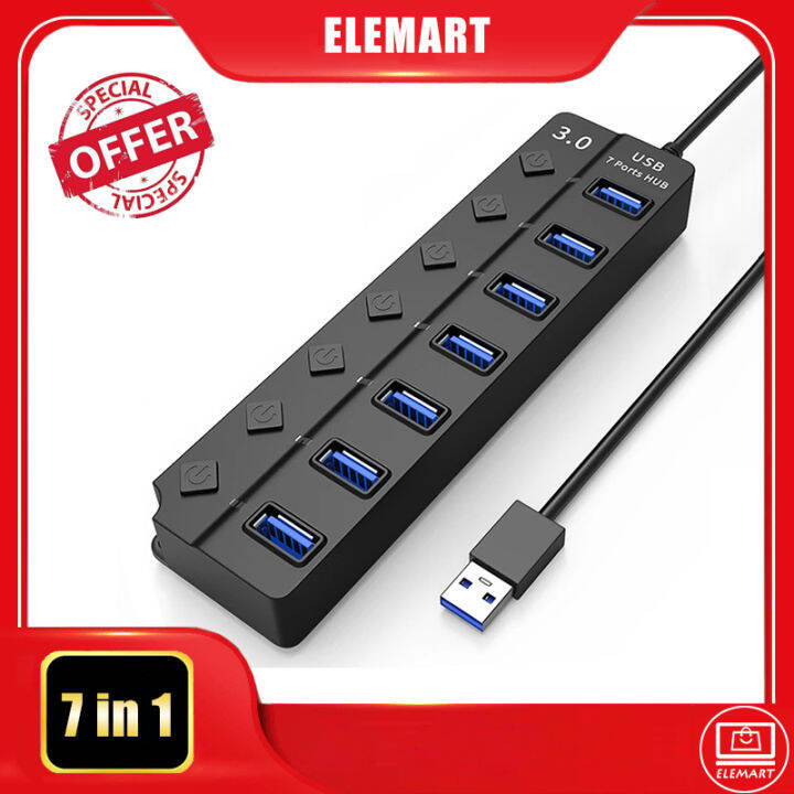 ElemArt 7 IN 1 Switch USB 3.0 Extender Hub for Laptop Desktop Computer ...