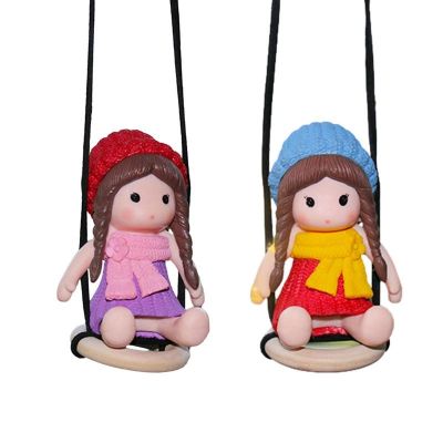 npuh Car Swing Ornament Car Rear View Mirror Pendant Resin Car Charm Pendant Cute Swinging Girl Car Pendant Office Home Gardening