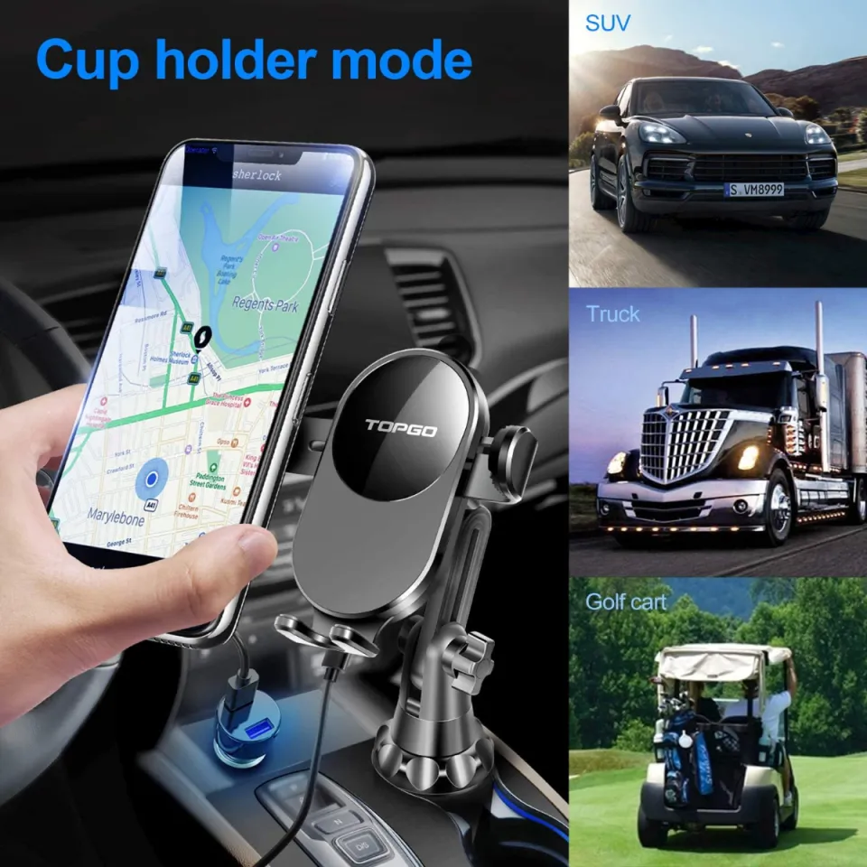 Upgraded] TOPGO Cup Holder Phone Mount Wireless Charger,Universal