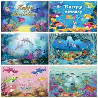 Laeacco Sea Fish Backgrounds For Photography Shark Cartoons Shell Coral Underwater Birthday Party Baby Child Photo Backdrops