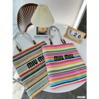 2023 MIUMIUˉ  New Style Commuter Lafite weaving Tote Bag High-End Straw Beach Seaside Vacation Female shopping bag