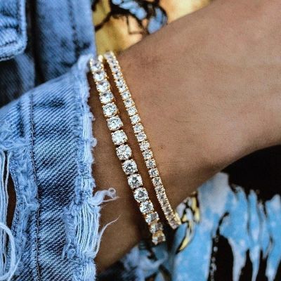 Womens Tennis Bracelet Hip Hop Trendy AAA+ Cubic Zirconia Silver Color Teen Girl Crystal Chain on The Hand Wedding Jewelry H086 Headbands
