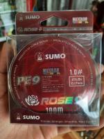 สาย PE ถัก 9 มัลติคาเลอร์ Sumo PE9 Multicolour Rose 9   1 ม้วน ยาว 100 เมตร  1.0#, 2.0#, 3.0#