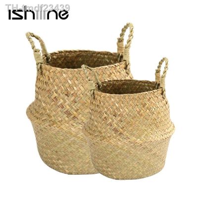 ✺❄♀ Storage Basket Folding Clthoes Wicker Rattan Seagrass Belly Garden Pot