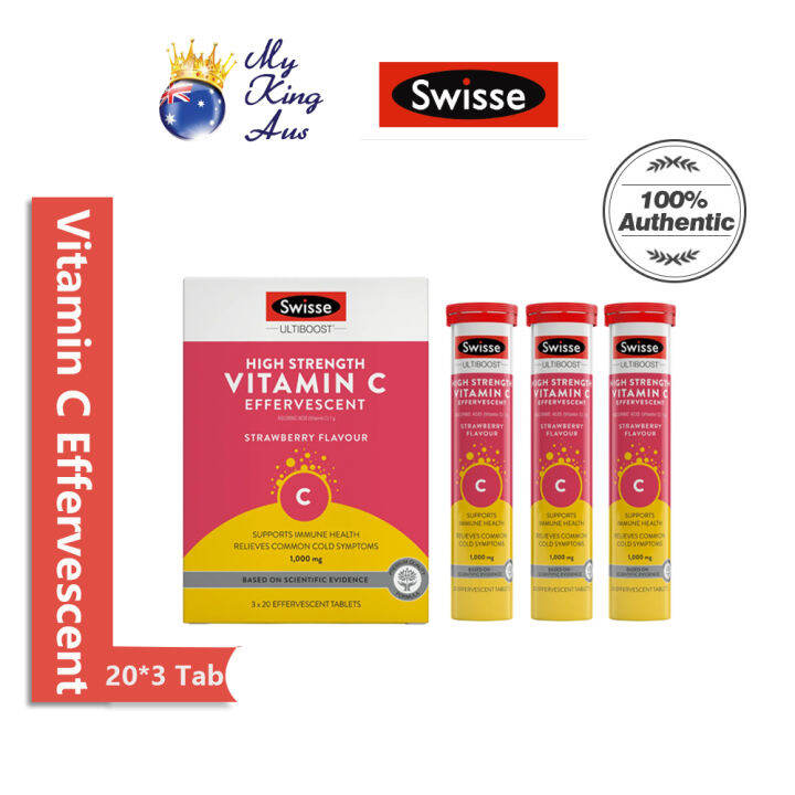 Swisse Ultiboost High Strength Vitamin C Effervescent 60 Tablets 1000mg Strawberry Flavour [My