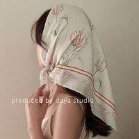 ★New★ Cant refuse the romantic French retro tulip square scarf high-end design fairy ins hair ribbon