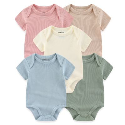 สีทึบ1ชิ้นผ้าฝ้ายเสื้อผ้าเด็กทารกแรกเกิด U Nisex 0-12เมตรแขนสั้นเสื้อผ้าเด็กผู้หญิงฤดูร้อนพิมพ์ J Umpsuit