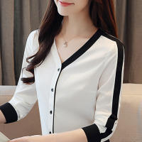 Blusas Mujer De Moda 2021 Long Sleeve White Blouse Women Shirts Tops V-neck Office Blouse For Women Chiffon Blouse Shirt A878