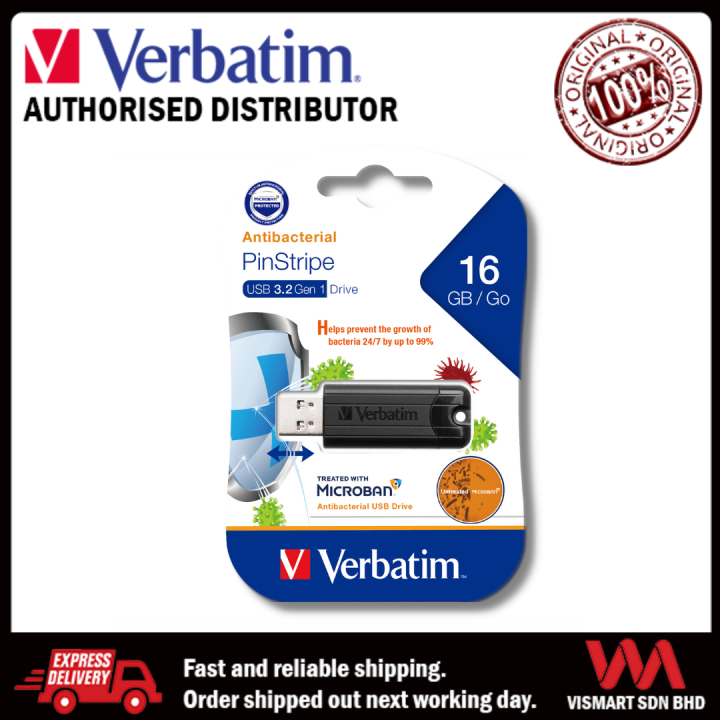 Verbatim Antibacterial PinStripe USB 3.2 Gen 1 Drive 16GB 256GB Lazada