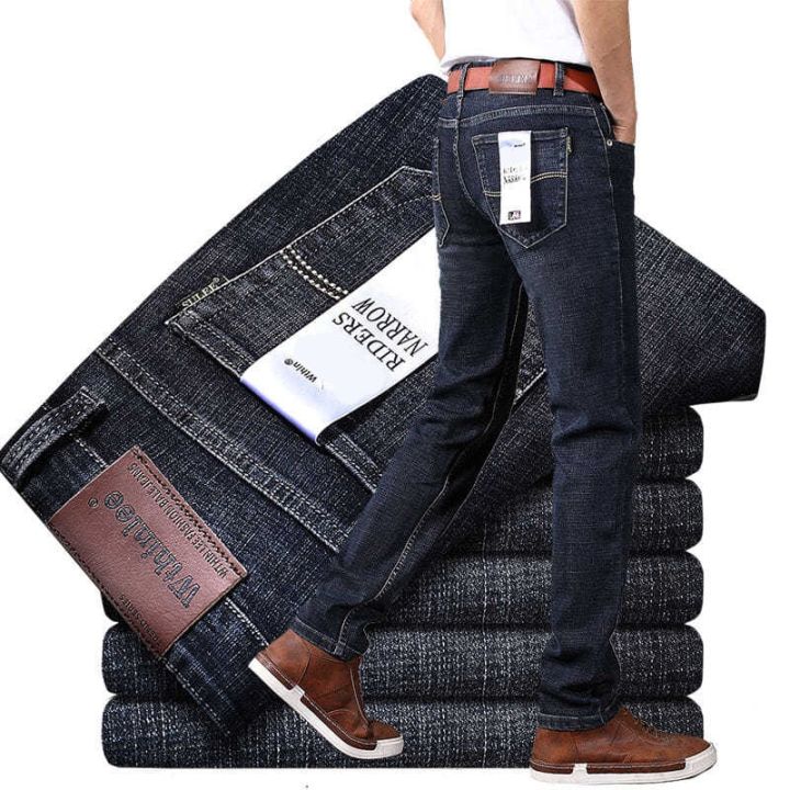 Simts [28-40] Stretch Jeans Men's Straight Elastic Comfortable Black Blue Denim  Jeans