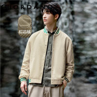 GIORDANO Men Jackets Contrast Color Corduroy Bomber Jackets Button Closure Stand Collar Fashion Casual Bomber Jackets 18073904