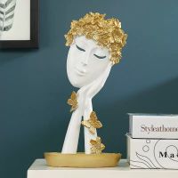 Woman Face Statue Resin Crafts Figurines Modern Home Figure Ornaments Decorative Accessories Gifts