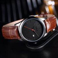 {Miracle Watch Store} นาฬิกาข้อมือผู้ชาย PC32สำหรับการเคลื่อนไหวปลอกหนังสีดำกันน้ำ30เมตร