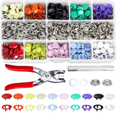 200pcs 9.5mm 10 Colors Metal Prong Snap Button Grommets Fasteners Kit with Hand Pressure Plier Tools for DIY Clothing Crafts Box