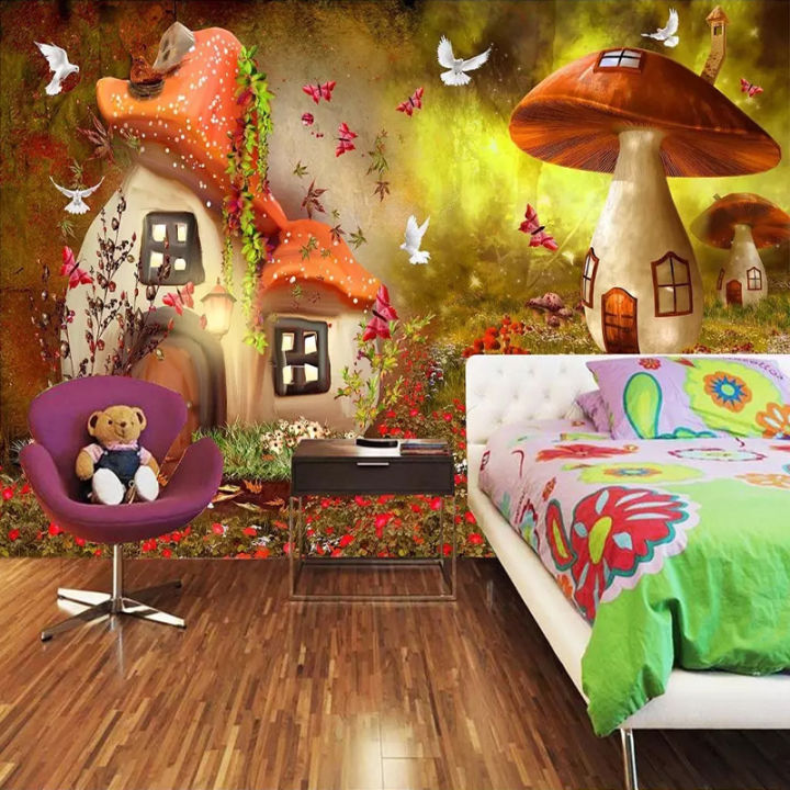 hot-custom-3d-photo-wallpaper-mushroom-house-children-room-bedroom-decoration-poster-non-woven-print-wallpaper-mural-papel-de-parede