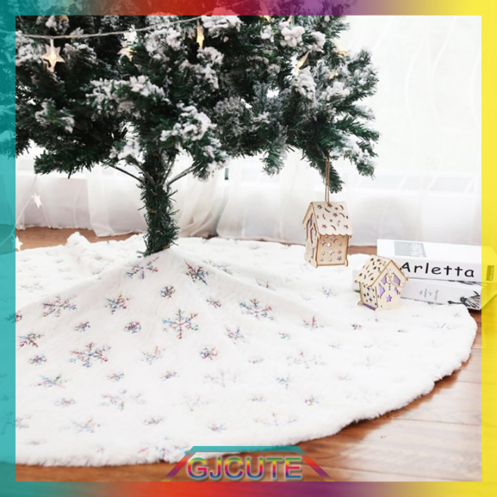 gjcute-กระโปรงต้นคริสต์มาสเกล็ดหิมะสีขาวตกแต่งคริสต์มาส