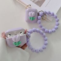 Ins Lilac Purple Tulip Earphone Case for AirPods 2 3rd Pro Cases for AirPod 2 3 Soft Headset Cover Beads Bracelet Keychain Coque Wireless Earbud Cases