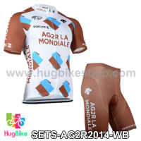 ชุดจักรยานแขนสั้นทีม AG2R LA Mondiale 14 สีขาวน้ำตาล