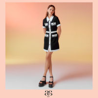 [asv pf23] Madelyn Mini Dress เดรสผู้หญิง ทรงเอ คอปก แขนสั้น แต่งตัดต่อผ้าซาติน แต่งลูกไม้กระเป๋าหน้า  แต่งกระดุมหน้า ผ้าโพลีเอสเตอร์