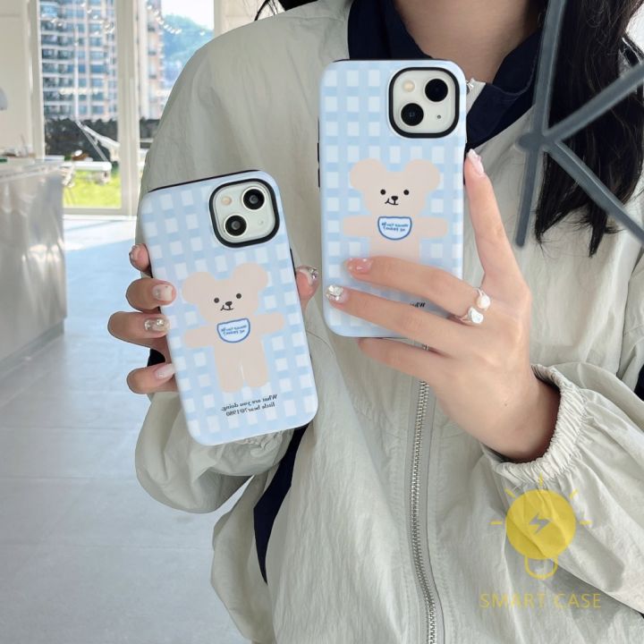 for-เคสไอโฟน-14-pro-max-detachable-two-piece-bear-simple-grids-เคส-phone-case-for-iphone-14-pro-max-plus-13-12-11-for-เคสไอโฟน11-ins-korean-style-retro-classic-couple-shockproof-protective-tpu-cover-s