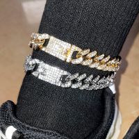 【CW】♚☽  Hip Hop Iced Out Rhinestone Cuban Chain Anklets Punk Gold Color Anklet Foot Jewelry