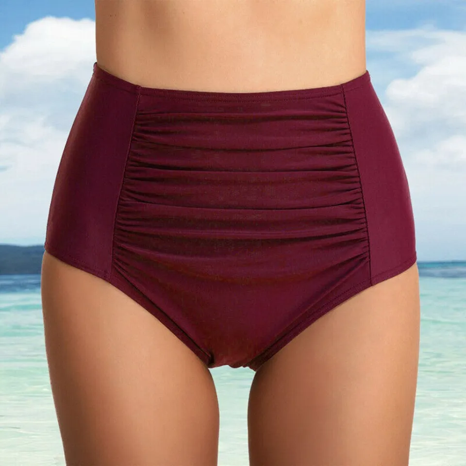 Women Beach Shorts High Waist Ruched Bikini Bottoms Tummy Control Swimsuit  Briefs Pants Swimming Shorts Basic