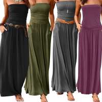 Womens Bandeau Sleeveless Strapless Loose Long Dress Without belt