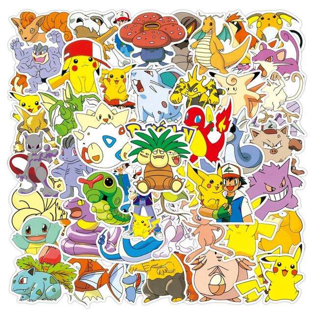 kawaii-pokemon-anime-stickers-pikachu-stickers-laptop-suitcase-skateboard-guitar-phone-cartoon-stickers-kid-gift-toys