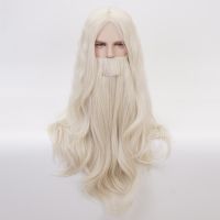 Dumbledore Wig With Beard Gandalf Role Play Blonde Long Curly Synthetic Hair Halloween Cosplay + Wig Cap