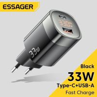 ESSAGER 33W GaN จอแสดงผลดิจิตอลที่ชาร์จสำหรับเดินทาง PD + QC3.0พอร์ตมินิโทรศัพท์มือถือคู่ชาร์จเร็ว Samsung ปลั๊กสำหรับ Iphone