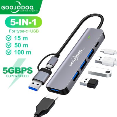 Goojodoq 2-in-1 ฮับ USB 3.1 Type-C 5 พอร์ต ความเร็วสูง พร้อมฮับ 3.0 2.0 5Gbps TF SD PD สําหรับ MacBook Pro Air USB C Splitter