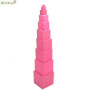 Bán chạy đồ chơi trẻ em Montessori khối gỗ màu hồng Đồ chơi xây dựng tháp
