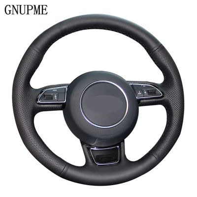 Black Genuine Leather DIY Car Steering wheel Cover for Audi A3 A4 A5 A6 A7 Allroad RS 7 2014 2015 S6 S7 2013-2018 S8