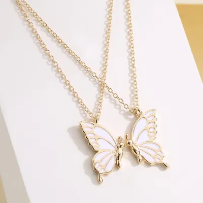 New Butterfly Couple Necklace Female Valentine 39;s Day Sweater Chain Lovers Wedding Party Gift Jewelry Necklace for Women Luxury