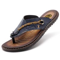 【CW】 Men Sandals Shoes Beach Brand Flip Flops Leather Sneakers  Outdoor Slippers