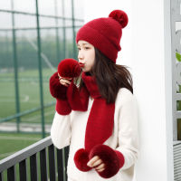 New Cute Fur Ball Hat Scarf Glove Three Piece Set Pom Pom Beanie Knitting Caps Autumn And Winter Warm Generous Concise Outdoor