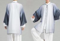 Unisex 4Color High Quality Chiffon Veil Kung Fu Suits Tai Chi Clothing Gradient Mantle Performance Martial Arts Uniforms Gray