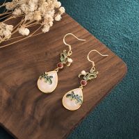 Net red belt cargo copper gold-plated jewelry national scenery Thai Blue Earrings palace wind Hetian jade earrings female GBYH