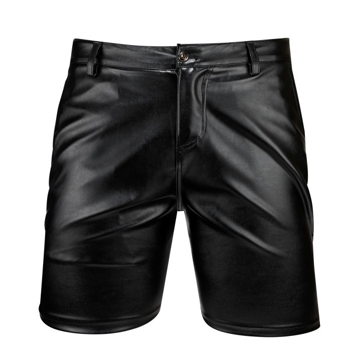 Thoshine Brand Men Leather Shorts Elastic Fashion PU Leather Shorts ...