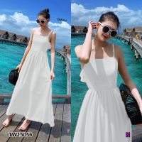 TW15056 Maxi Dress แม็กซี่เดรสสายเดี่ยวปรับได้ เว้าหลังสม็อค มีโบว์ผูก