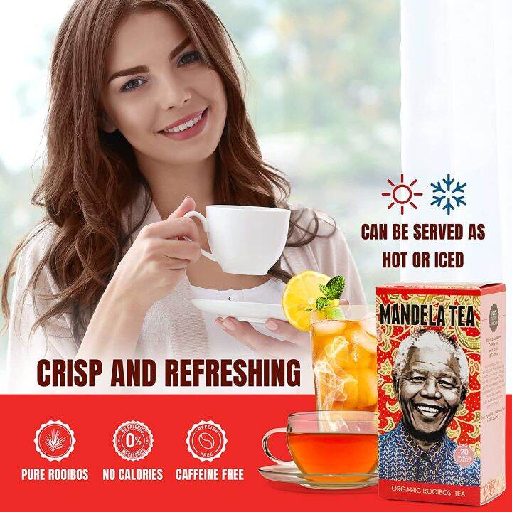 ชาแดงรอยบอสออร์แกนิคแอฟริกาใต้-organic-mandela-rooibos-tea-1-กล่องมี-20-ซอง-south-african-single-origin-tea-zero-calorie-and-caffeine-free-antioxidant-rich-all-natural-tea-leaves