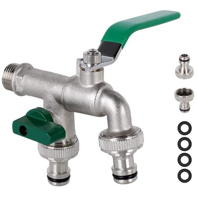 1/2 Inch Double Outlet Tap Rust and Frost Protection High Quality Brass Faucet with Double Connection and Hose Nozzle